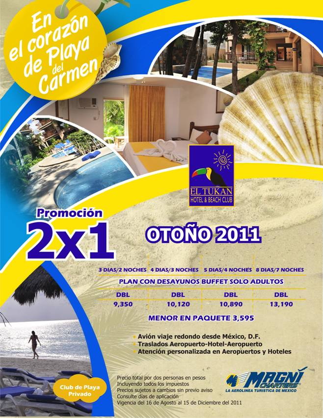 Paquete de viaje a Playa del Carmen con avion Hotel Tukan promocion