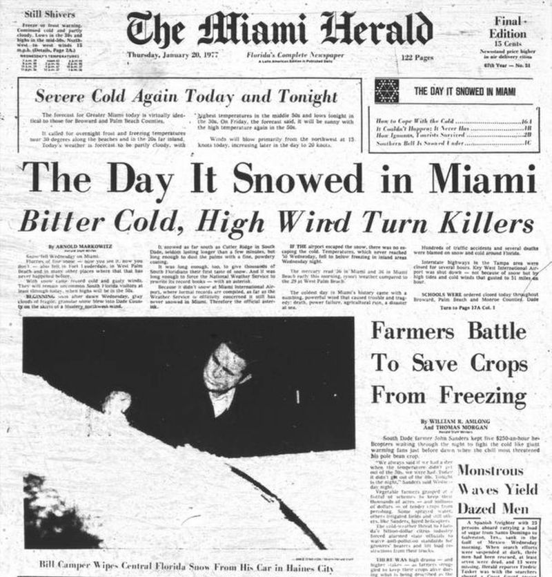 January 19, 1977 Snow Fell in Miami for the First Time in the Recorded