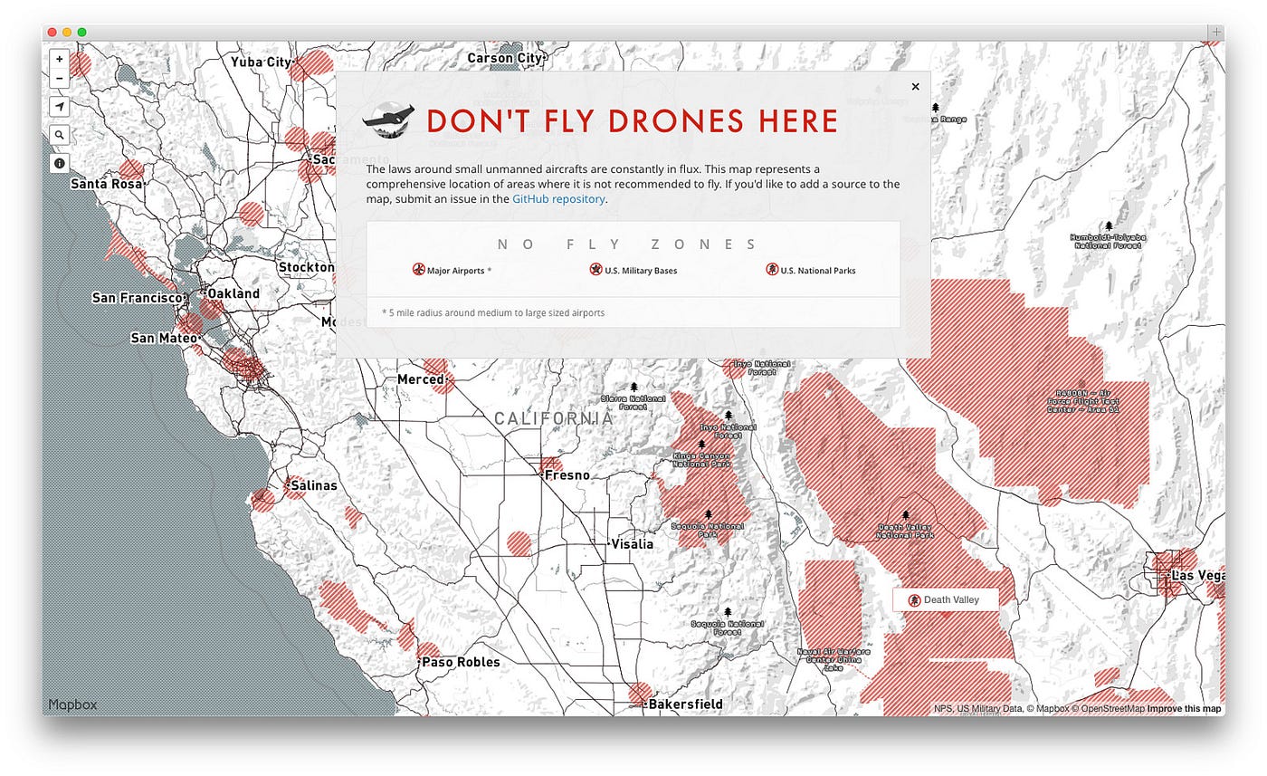 Don’t fly drones here by Mapbox maps for developers