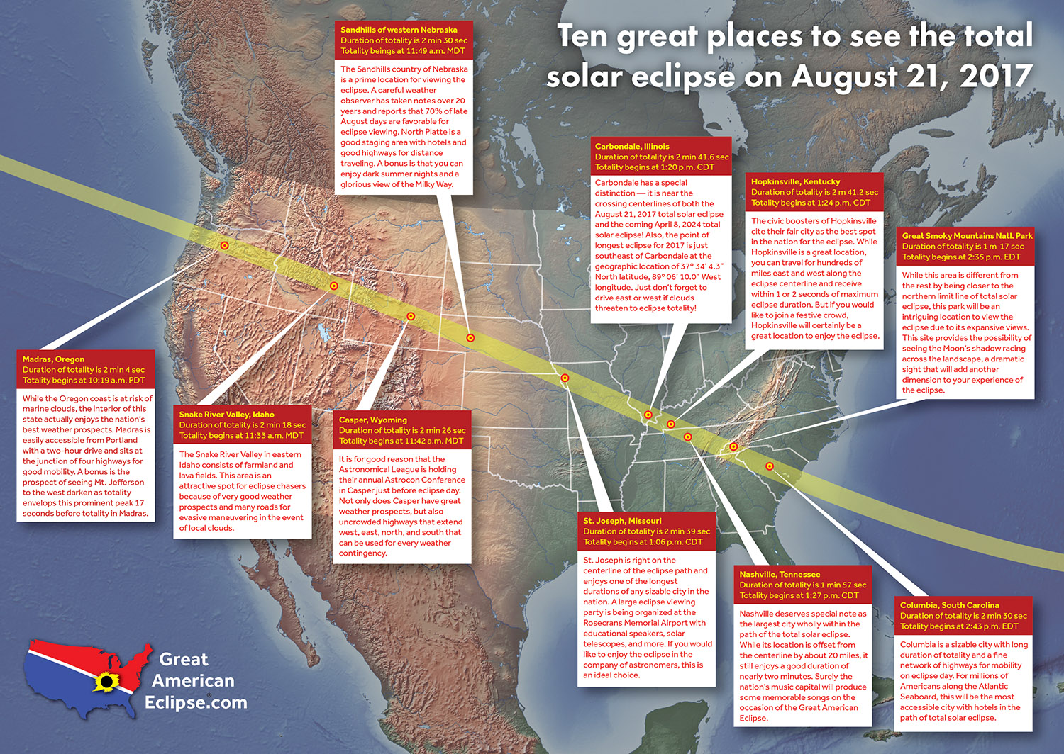 Best places to view — Total solar eclipse of Aug 21, 2017